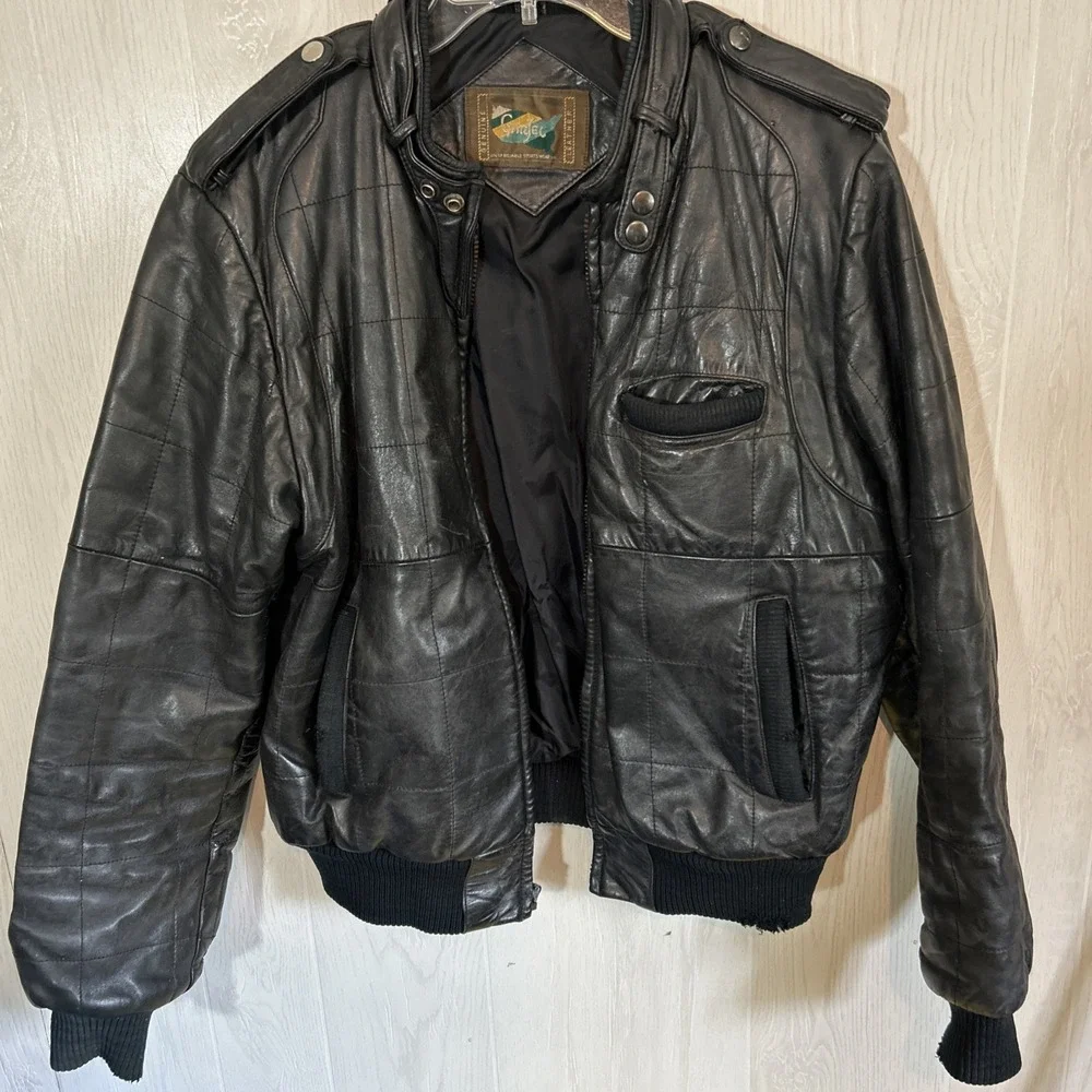 Mens Vintage 80's Reliable Sportswear Large Black Quilted Leather Jacket Flight